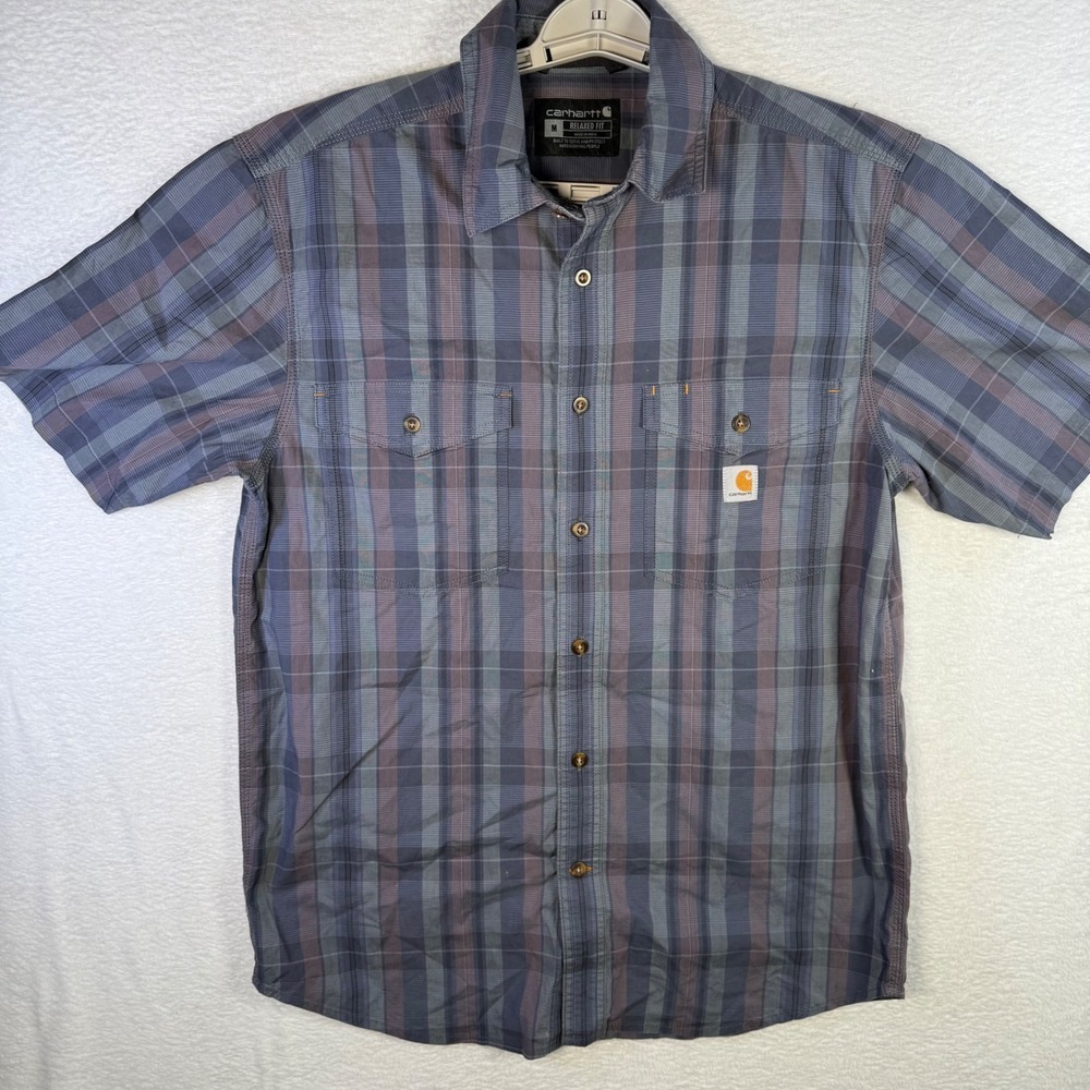 Carhartt Button Down Shirt Mens Medium Blue Plaid Relaxed Fit 105174 470
